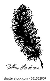 Patterned amazing feather with ornaments and mandalas