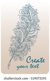 Patterned amazing feather with ornaments and mandalas