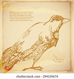 Patterned animal batik background. Tribal raven