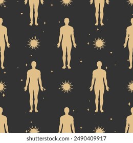 Patterned artwork featuring repeated human figures and sun symbols, set against a dark background. Perfect for inspirational posters, digital art, and social media content.