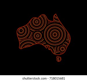 Patterned Australia map aboriginal art on black, vector