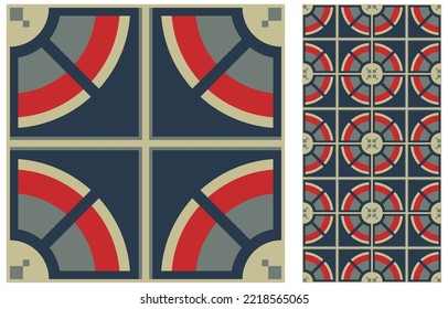 azulejos con motivos en el suelo. Fondo geométrico abstracto. Ilustración vectorial, patrón mediterráneo sin fisuras. Diseño de azulejos en el suelo portugués. Colección de azulejos de talavera de cemento del suelo
