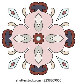 Patterned azulejo floor tiles. Abstract geometric background. Vector illustration, seamless mediterranean pattern. Portuguese floor cement tiles design. Colored tiles stensil