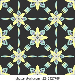 Patterned azulejo floor tiles. Abstract geometric background. Vector illustration, seamless Mediterranean pattern. Portuguese floor tiles azulejo design. Floor cement tiles