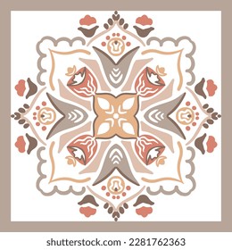 Patterned azulejo floor tiles. Abstract geometric background. Vector illustration, seamless Mediterranean pattern. Portuguese floor tiles azulejo design. Floor cement tiles