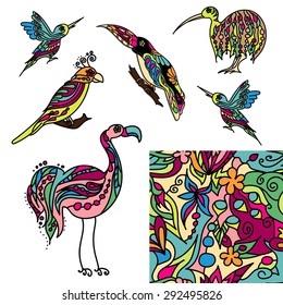 patterned birds for illustrations, advertisements, postcards, and other projects