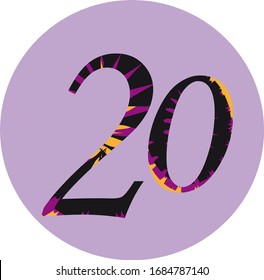 Patterned black purple orange number 20 Logo Design template