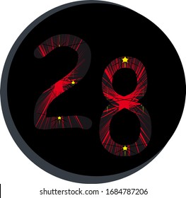 Patterned black red number 28 with star light effect Logo Design template
