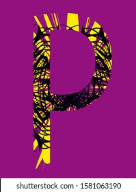 Patterned black and yellow P Letter, Logo Design, template. Alphabet 