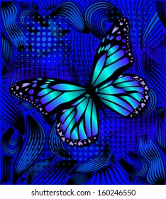 patterned blue butterfly on a bright colored background