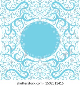 patterned bluish background with snowflakes and a circle in the center