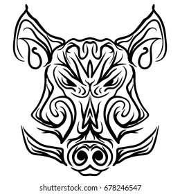 Patterned Boar head on background Black and white Isolated Tattoo Tribal pattern vector illustration