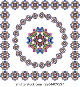 cepillo con motivos hecho de un elemento colorido abstracto. ornamento multicolor. mosaico. marcos redondos y cuadrados. para abrir el Navegador. diseño elegante.