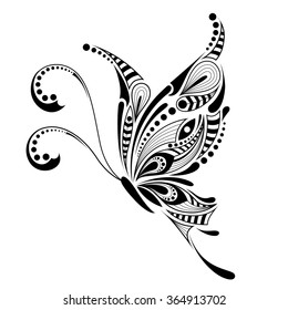 Patterned butterfly. African / indian / totem / tattoo design. It may be used for design of a t-shirt, bag, postcard and poster. 