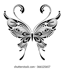 Patterned butterfly. African / indian / totem / tattoo design. It may be used for design of a t-shirt, bag, postcard and poster.