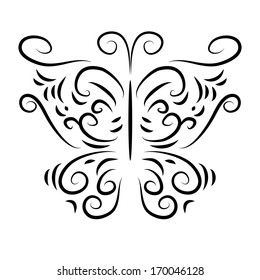 Patterned butterfly with a curls isolate