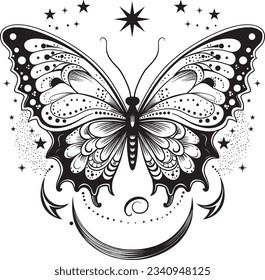 Patterned butterfly, Tattoo butterfly, Esoteric magic butterfly.