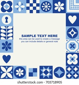 Patterned card in scandinavian style with place for text. Vector illustration.