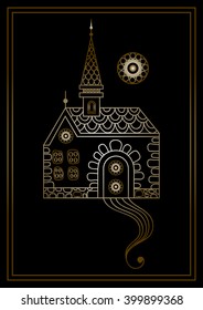 Patterned castle (palace) in floral style. Suitable for invitation, flyer, sticker, poster, banner, card,label, cover, web. Vector illustration.