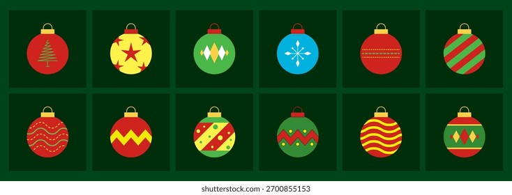Balas de Natal padronizadas - Conjunto de vetor de ornamentos elegantes para design de férias.