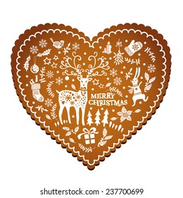 Patterned Christmas gingerbread. Hand-drawing. Vector illustration. Illustration for greeting cards, invitations, and other printing projects.