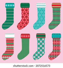 patterned Christmas stockings vector illustrations