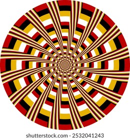 Patterned circle with optical illusion of moving color stripes. Circular template for background design.