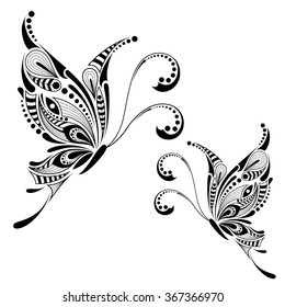 Patterned colored butterfly. African / Indian / totem / tattoo design. It may be used for design of a t-shirt, bag, postcard and poster.