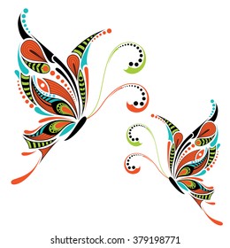 Patterned colored butterfly. African / indian / totem / tattoo design. It may be used for design of a t-shirt, bag, postcard and poster.