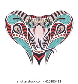 Patterned colored head of the King Cobra. African, indian tattoo design. It may be used for design of a t-shirt, bag, postcard and poster.