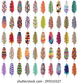 Patterned Colorful Feathers Vector Set