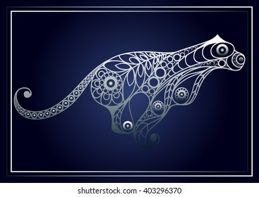 Patterned cougar in floral style. Suitable for invitation, flyer, sticker, poster, banner, card,label, cover, web. Vector illustration.