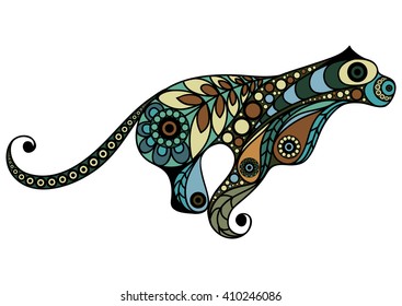 Patterned cougar in floral style. Suitable for invitation, flyer, sticker, poster, banner, card,label, cover, web. Vector illustration.