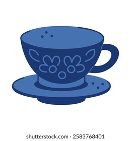 Patterned cup and saucer color. Hand drawn clip art for your project.