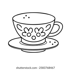 Patterned cup and saucer. Hand drawn clip art for your project.