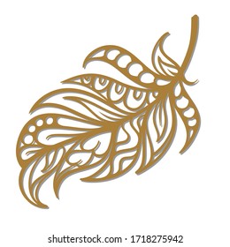 Patterned decorative feather. Cut template design in ethnic style.