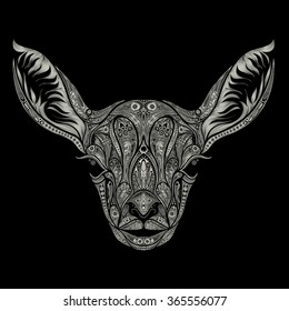 Patterned deer head on a black background