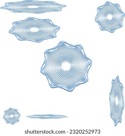 Patterned disk, blue. Imitation metal, shiny, in different projections