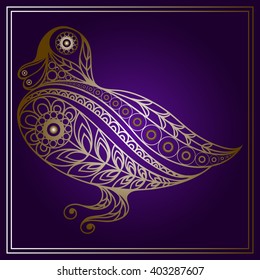 Patterned duck in floral style. Suitable for invitation, flyer, sticker, poster, banner, card,label, cover, web. Vector illustration.