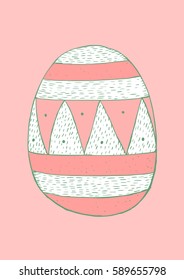 Patterned easter egg. Hand drawn illustration. Pink and green