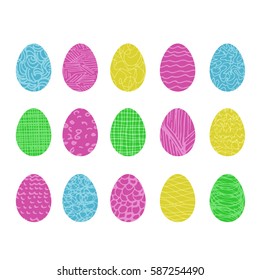 patterned eggs for easter hunting; vector hand drawn objects; a big set or collection; in trendy style
