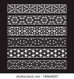 Patterned elements for vector brushes creating. Borders templates kit for frames design and page decorations.
