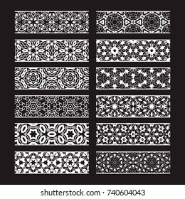 Patterned elements for vector brushes creating. Borders templates kit for frames design and page decorations.