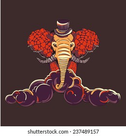Patterned elephant. Vector illustration. It may be used for design of a t-shirt, print, bag. 