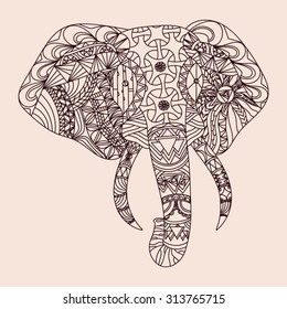 Patterned elephant zentangle style, EPS10 vector illustration