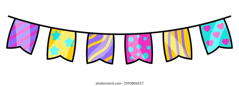 Patterned flags garland. Illustration of color banner.