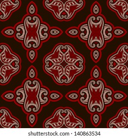 Patterned floor tile in oriental style. Seamless vector background in red and black colors.