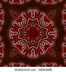 Patterned floor tile in oriental style. Seamless vector background in red and black colors.