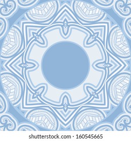 Patterned floor tile in oriental style. Seamless vector background in light blue and white colors.