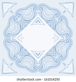 Patterned floor tile in oriental style. Vector background in blue colors.